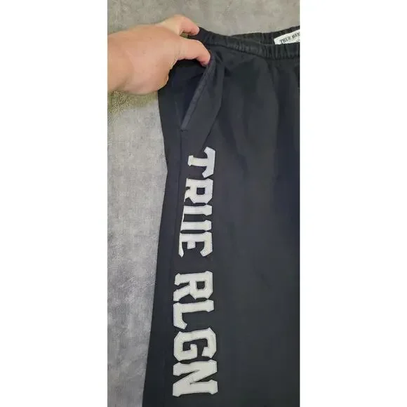 True Religion Basic Sweatpants Unisex Black Size L 100% Cotton Made In USA C32 - Picture 4 of 9